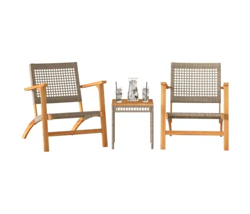 3-Daļīgs Bistro Mēbeļu Komplekts, Bēša Pe Rotangpalma, Akācija Vidaxl