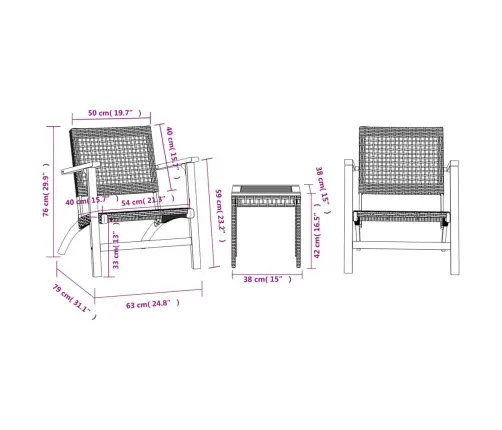 3-Daļīgs Bistro Mēbeļu Komplekts, Bēša Pe Rotangpalma, Akācija Vidaxl