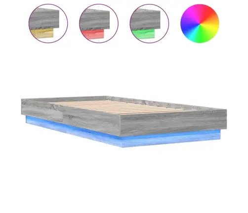 Gultas Rāmis Ar Led, Pelēka Ozola, 75X190 Cm Vidaxl