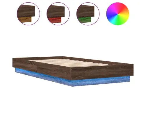 Gultas Rāmis Ar Led, Brūna Koka Krāsa, 75X190 Cm Vidaxl