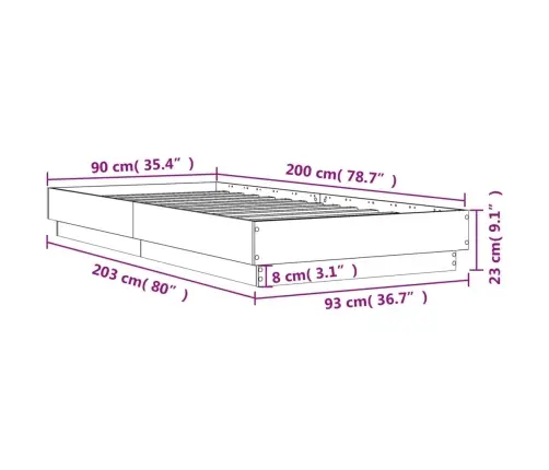 Gultas Rāmis, Melns, 90X200 Cm, Inženierijas Koks Vidaxl