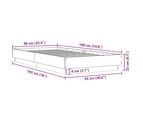 Lovos Rėmas Be Čiužinio, Dūminis, 90X190cm Apdirbta Mediena