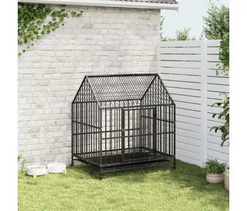Suņu Būris Ar Riteņiem, Melns, Cinkots Tērauds Vidaxl