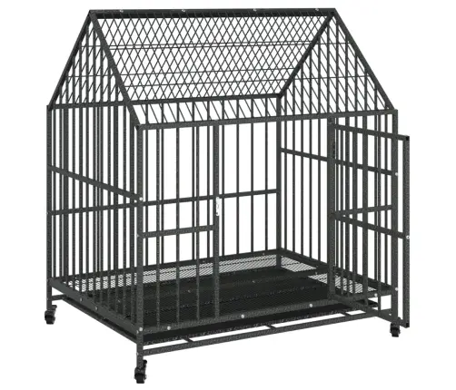Suņu Būris Ar Riteņiem, Melns, Cinkots Tērauds Vidaxl