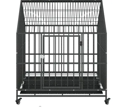 Suņu Būris Ar Riteņiem, Melns, Cinkots Tērauds Vidaxl