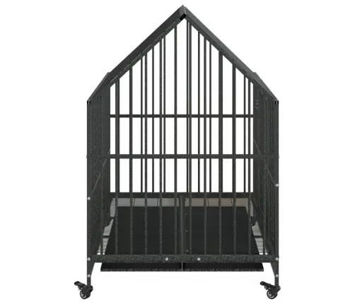 Suņu Būris Ar Riteņiem, Melns, Cinkots Tērauds Vidaxl