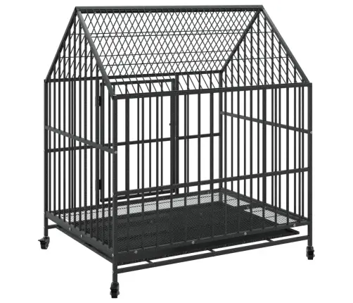 Suņu Būris Ar Riteņiem, Melns, Cinkots Tērauds Vidaxl