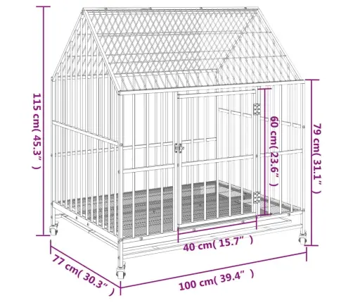 Suņu Būris Ar Riteņiem, Melns, Cinkots Tērauds Vidaxl