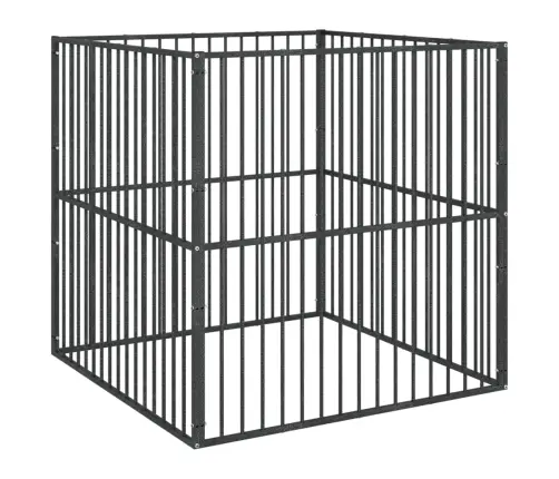 Suņu Sētiņa, 4 Paneļi, Melna, Cinkots Tērauds Vidaxl