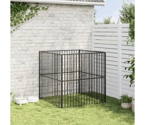 Suņu Sētiņa, 4 Paneļi, Melna, Cinkots Tērauds Vidaxl