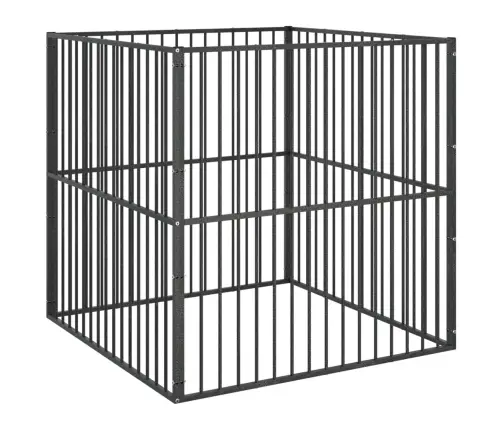 Suņu Sētiņa, 4 Paneļi, Melna, Cinkots Tērauds Vidaxl