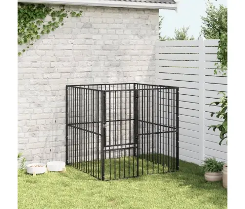 Suņu Sētiņa, 4 Paneļi, Melna, Cinkots Tērauds Vidaxl