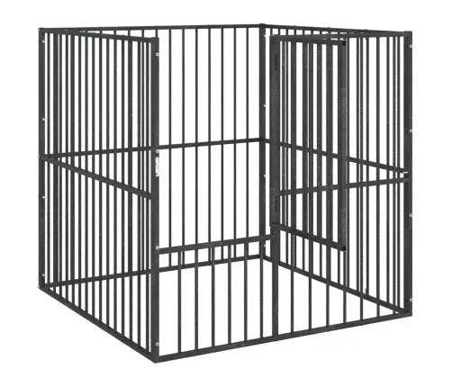 Suņu Sētiņa, 4 Paneļi, Melna, Cinkots Tērauds Vidaxl