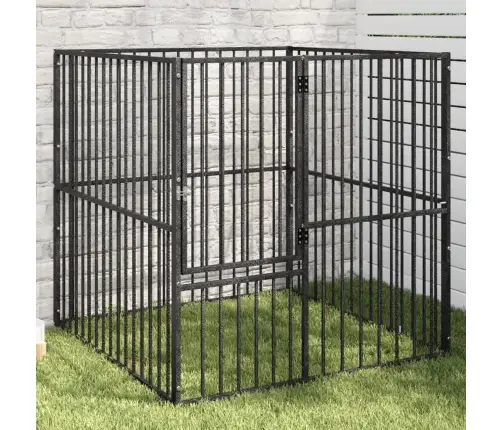 Suņu Sētiņa, 4 Paneļi, Melna, Cinkots Tērauds Vidaxl