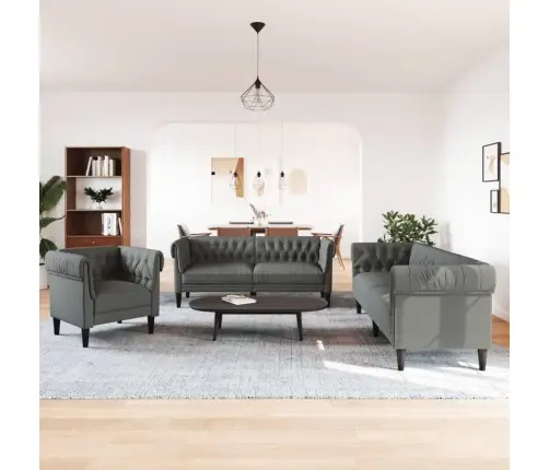 Sofos Komplektas, 3 Dalių, Tamsiai Pilkos Spalvos, Audinys