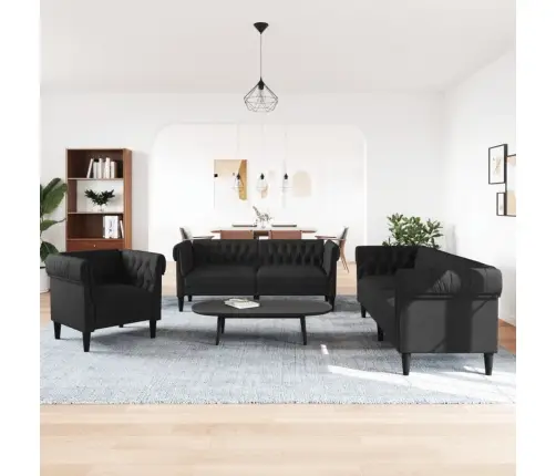 Sofos Komplektas, 3 Dalių, Juodos Spalvos, Audinys