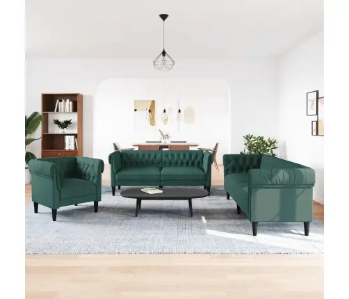 Trīsdaļīgs Dīvānu Komplekts, Tumši Zaļš Audums Vidaxl