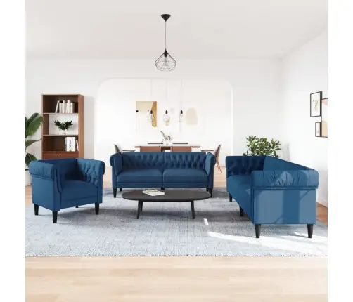 Trīsdaļīgs Dīvānu Komplekts, Zils Audums Vidaxl