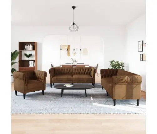 Sofos Komplektas, 3 Dalių, Rudos Spalvos, Audinys