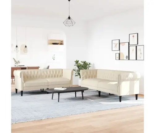 Sofos Komplektas, 2 Dalių, Kreminės Spalvos, Audinys