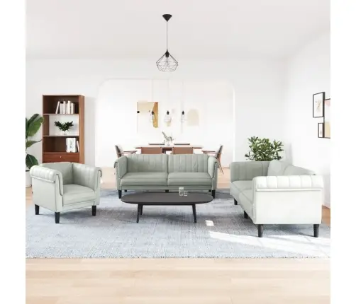 Trīsdaļīgs Dīvānu Komplekts, Gaiši Pelēks Samts Vidaxl