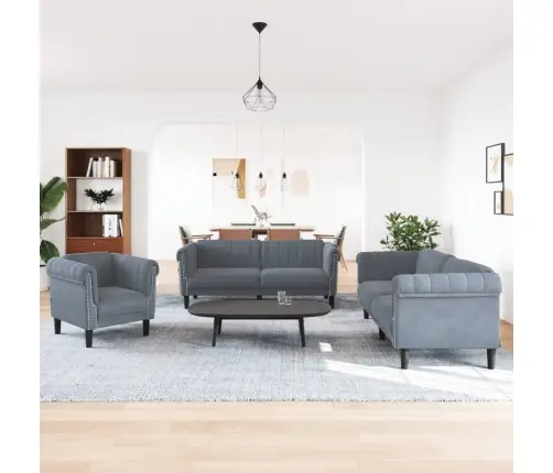 Trīsdaļīgs Dīvānu Komplekts, Tumši Pelēks Samts Vidaxl