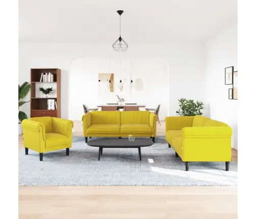 Sofos Komplektas, 3 Dalių, Geltonos Spalvos, Aksomas