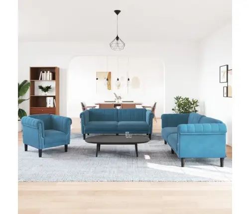 Trīsdaļīgs Dīvānu Komplekts, Zils Samts Vidaxl