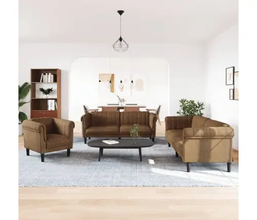 Sofos Komplektas, 3 Dalių, Rudos Spalvos, Aksomas