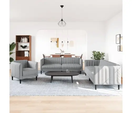 Trīsdaļīgs Dīvānu Komplekts, Gaiši Pelēks Audums Vidaxl