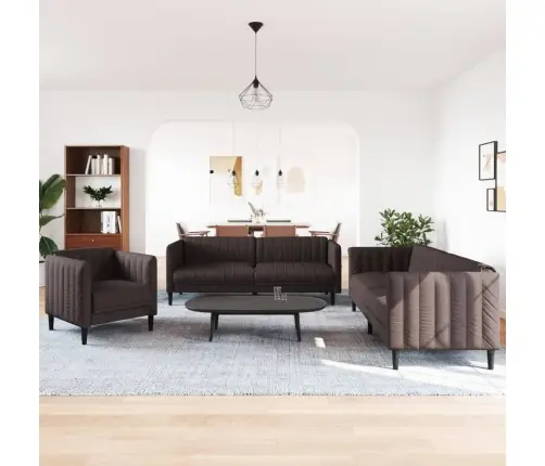 Sofos Komplektas, 3 Dalių, Tamsiai Rudos Spalvos, Audinys