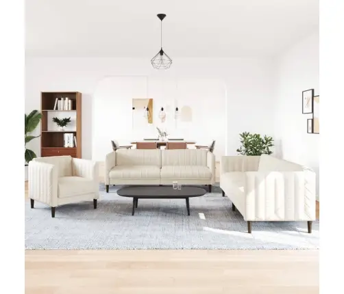 Trīsdaļīgs Dīvānu Komplekts, Krēmkrāsas Audums Vidaxl