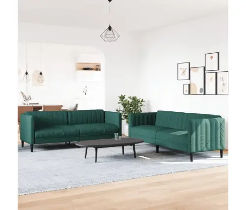 Sofos Komplektas, 2 Dalių, Tamsiai Žalios Spalvos, Audinys