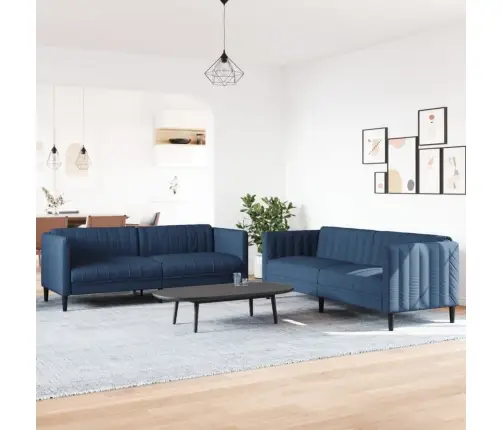 Divdaļīgs Dīvānu Komplekts, Zils Audums Vidaxl