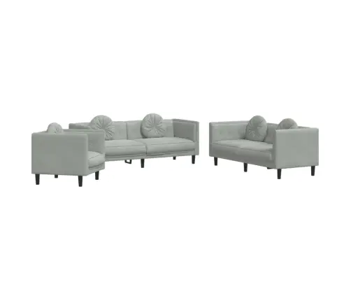 Sofos Komplektas Su Pagalvėmis, 3 Dalių, Pilkas, Aksomas