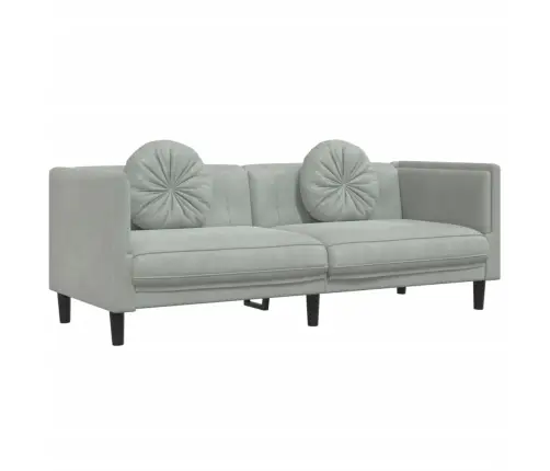 Sofos Komplektas Su Pagalvėmis, 3 Dalių, Pilkas, Aksomas