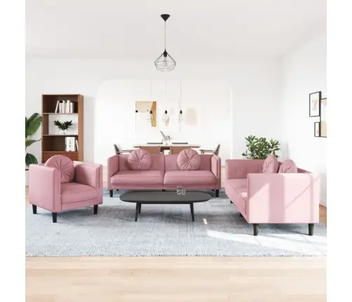 Trīsdaļīgs Dīvānu Komplekts Ar Spilveniem, Rozā Samts Vidaxl
