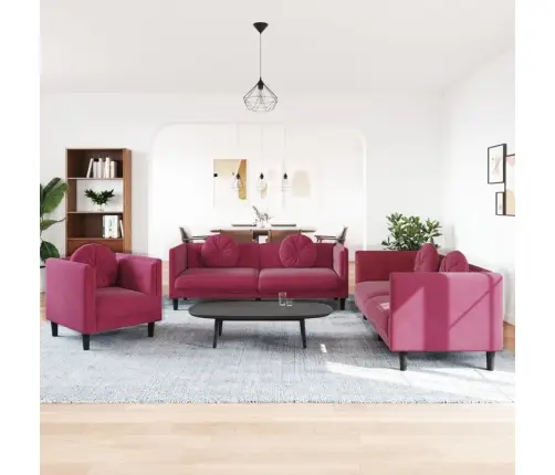 Trīsdaļīgs Dīvānu Komplekts Ar Spilveniem, Vīnsarkans Samts Vidaxl