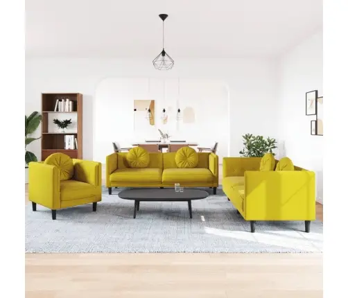 Trīsdaļīgs Dīvānu Komplekts Ar Spilveniem, Dzeltens Samts Vidaxl