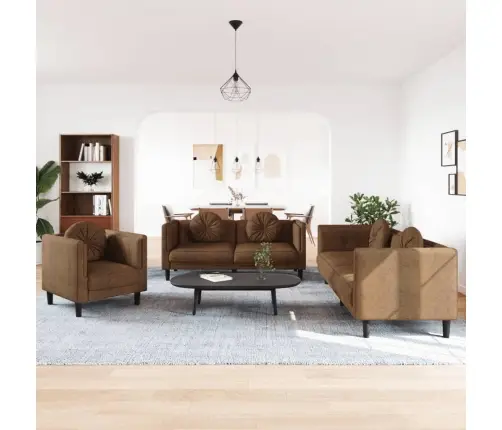 Trīsvietīgs Dīvānu Komplekts Ar Spilveniem, Brūns Samts Vidaxl