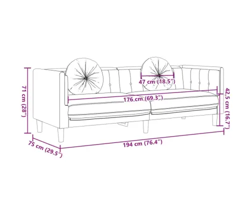 Trīsvietīgs Dīvānu Komplekts Ar Spilveniem, Brūns Samts Vidaxl