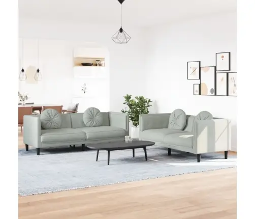 Divdaļīgs Dīvānu Komplekts Ar Spilveniem, Gaiši Pelēks Samts Vidaxl