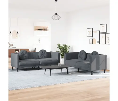 Divdaļīgs Dīvānu Komplekts Ar Spilveniem, Tumši Pelēks Samts Vidaxl