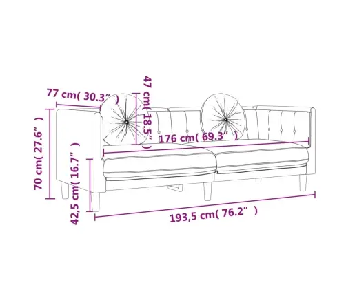 2-Osaline Diivanikomplekt Patjadega, Tumeroheline, Samet