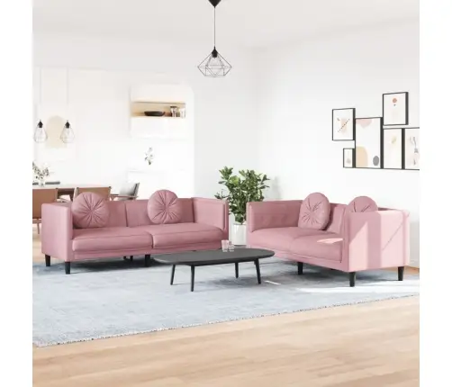 2-Osaline Diivanikomplekt Patjadega, Roosa, Samet