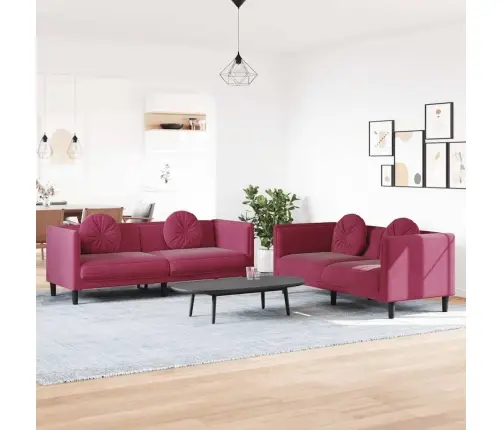 Sofos Komplektas Su Pagalvėmis, 2 Dalių, Vyno, Aksomas