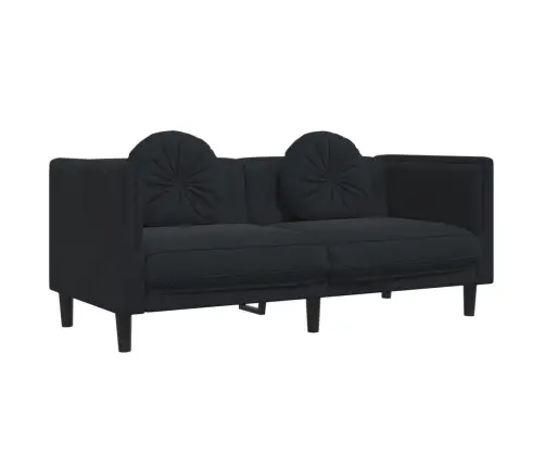 Sofos Komplektas Su Pagalvėmis, 2 Dalių, Juodas, Aksomas