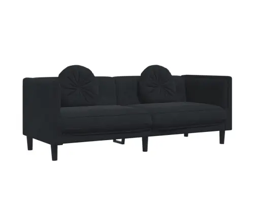 Sofos Komplektas Su Pagalvėmis, 2 Dalių, Juodas, Aksomas