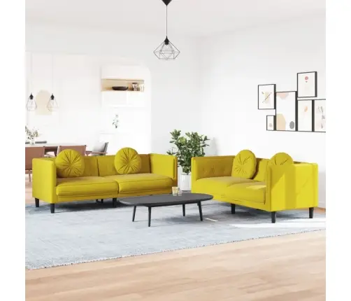 Divdaļīgs Dīvānu Komplekts Ar Spilveniem, Dzeltens Samts Vidaxl