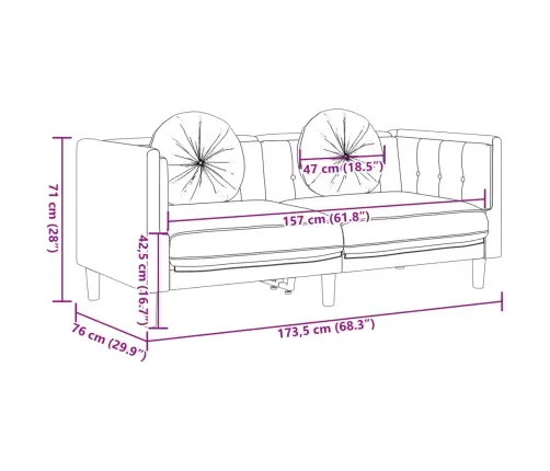 Sofos Komplektas Su Pagalvėmis, 2 Dalių, Rudas, Aksomas
